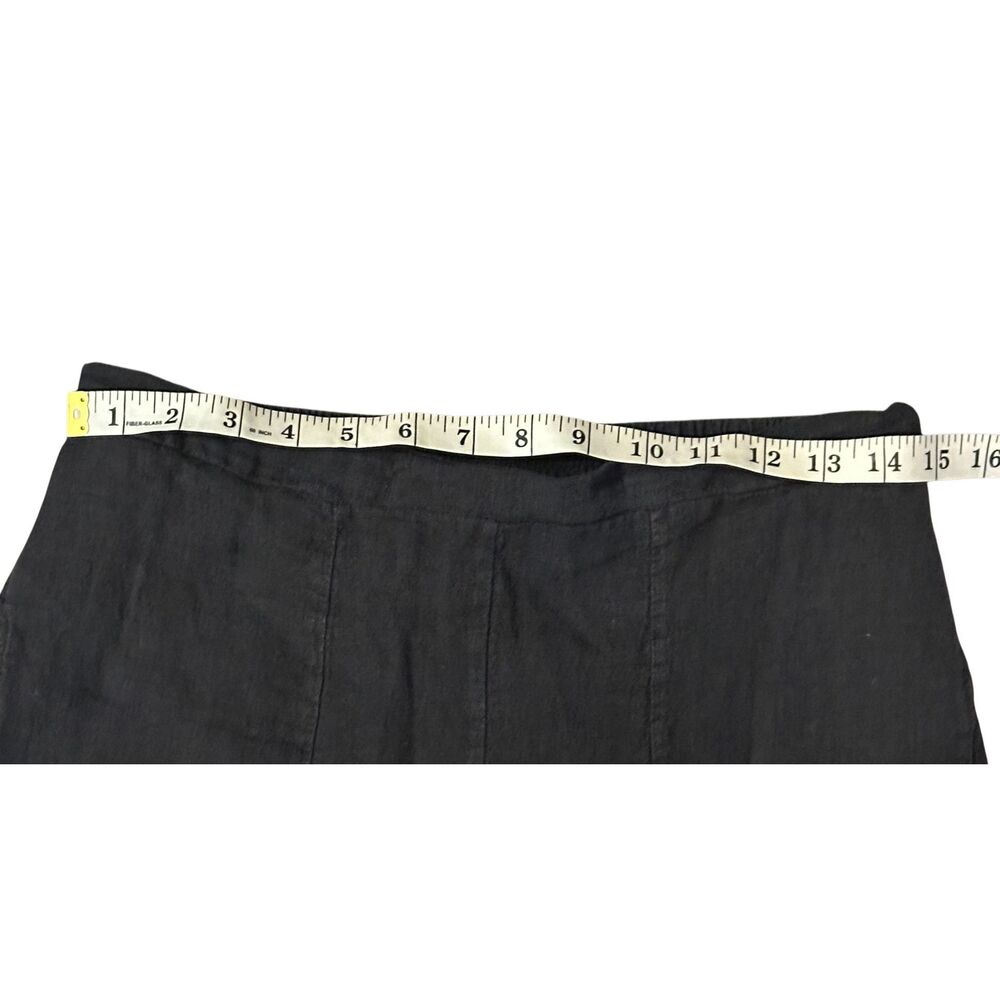 Inizio black charcoal linen wide leg cropped pants M Lagenlook - Picture 5 of 10